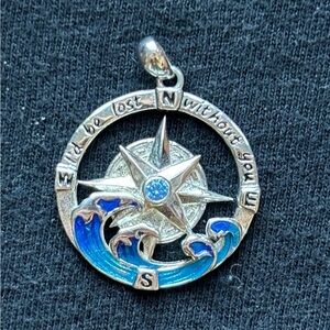 925 Sterling Silver and Enamel “I’d Be Lost Without You” Compass Pendant Charm